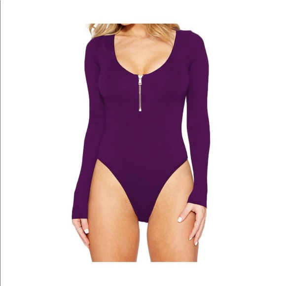 Plus Size Purple Zipper Bodysuit - Picture 1 of 2